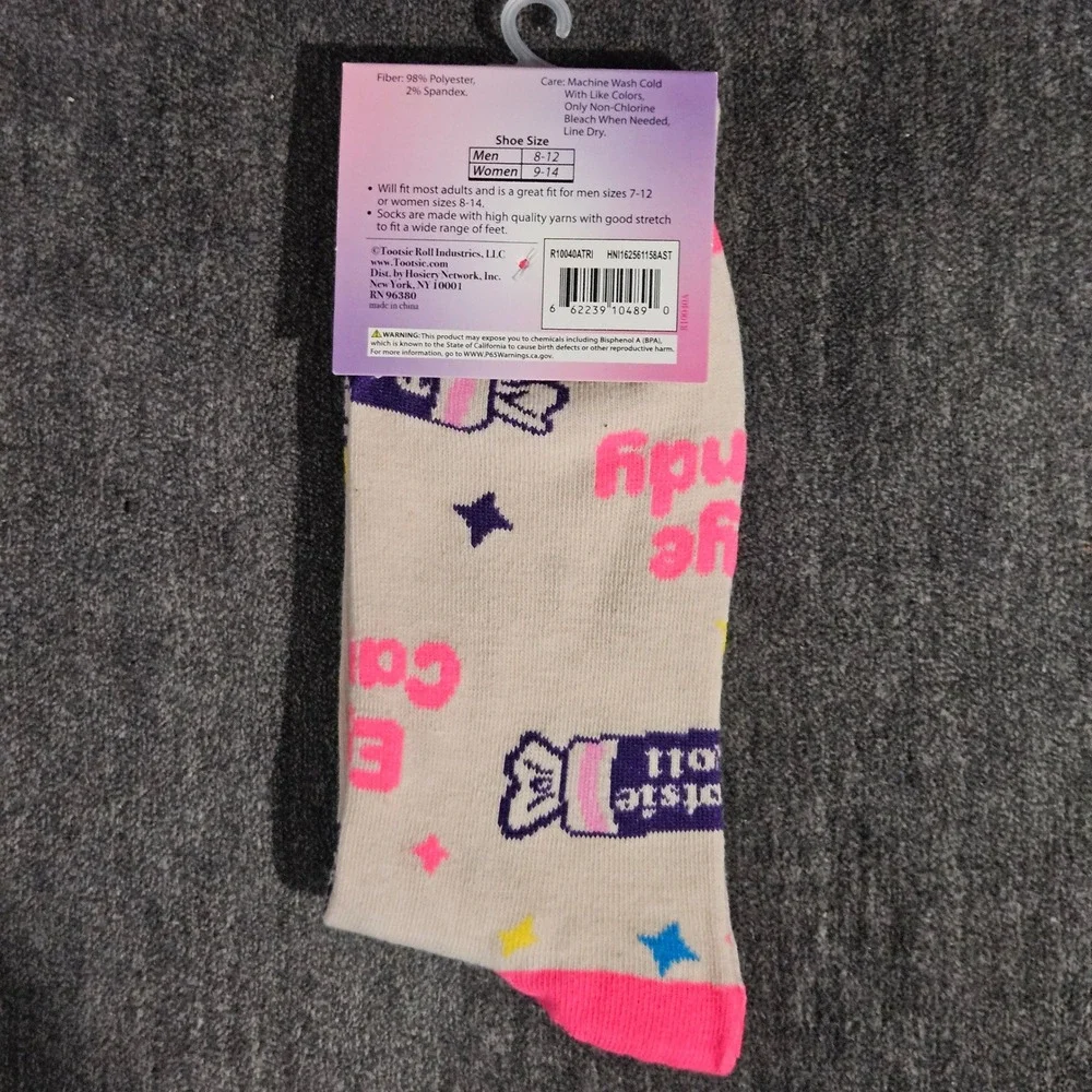 Tootsie Roll Eye Candy Novelty Crew Socks One Size Cream Pink Purple New
